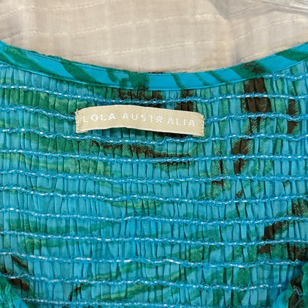 Chic Teal Patterned Midi Dress - image 4